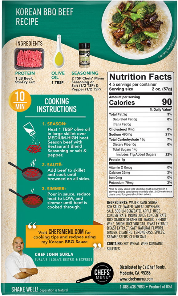 Korean B B Q Beef Recipeand Nutrition Label