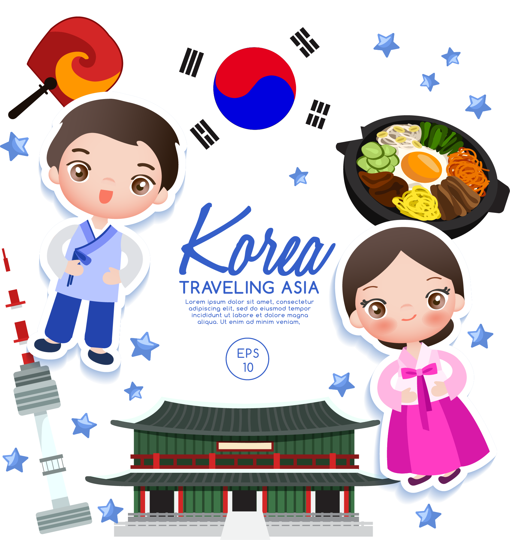 Korean Culture Travel Vector Illustration