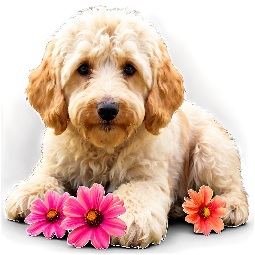 Labradoodle And Flowers Png Ajn71