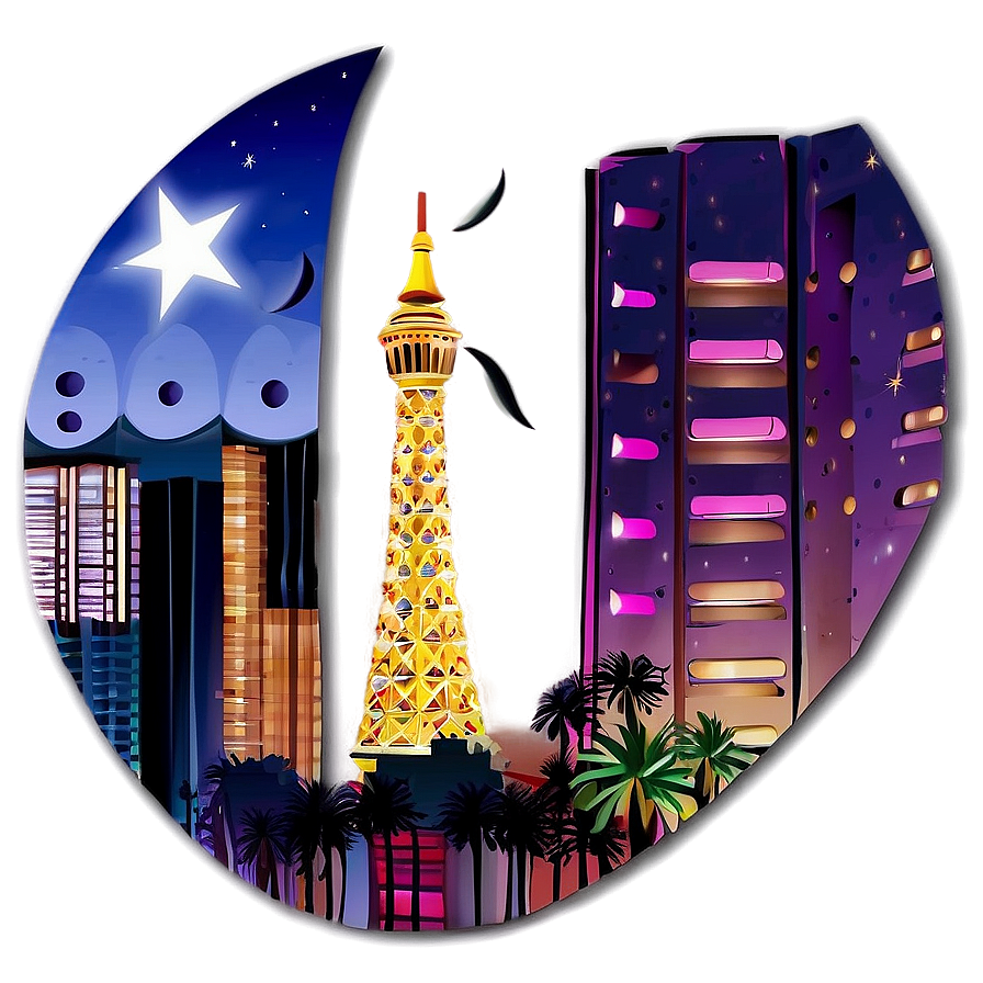 Las Vegas Skyline With Moon Png Kjo