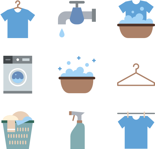 Laundry Process Icons Set