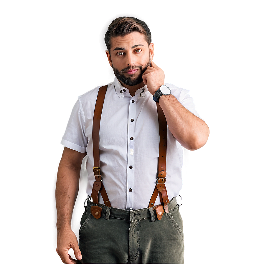 Leather Button Suspenders Png 13