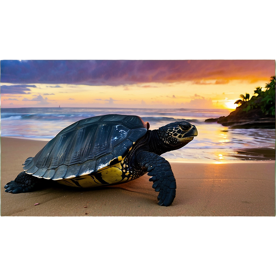 Leatherback Turtle On Beach Sunset Png Dxr