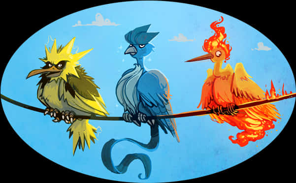 Legendary Bird Trio Artistic Interpretation