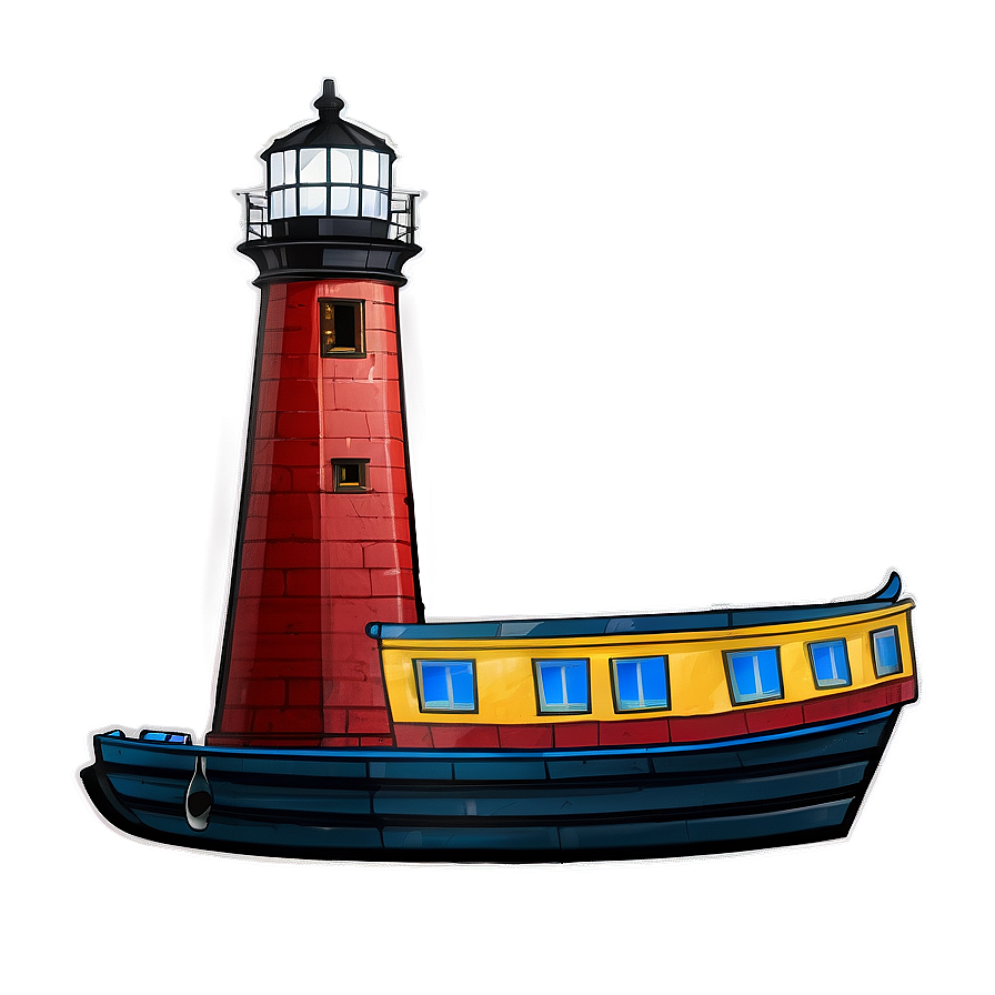 Lighthouse With Boat Png Kao71