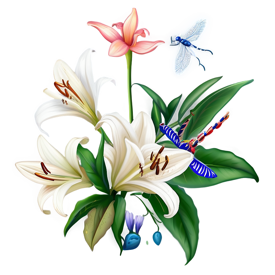 Lilies And Dragonflies Png Lqc5