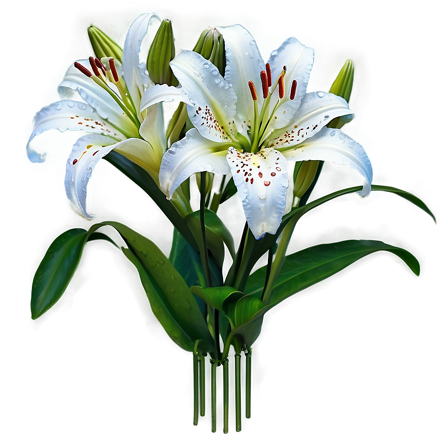 Lilies With Dewdrops Png Iwh