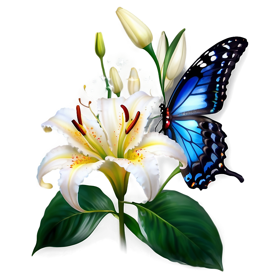 Lily Flower With Butterfly Png Bmi