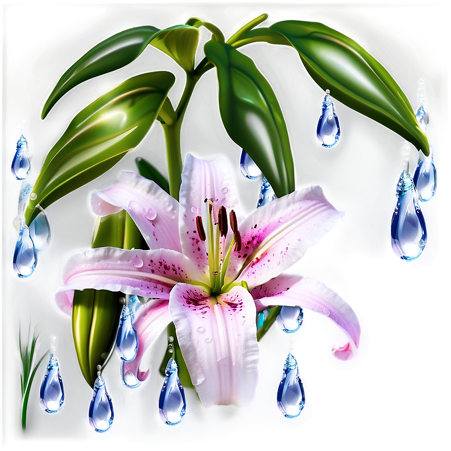 Lily Flower With Dew Drops Png Cyw