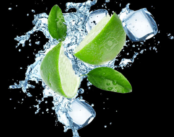 Lime Splash Ice Cubes Water