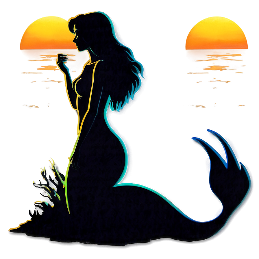 Little Mermaid Silhouette Sunset Png 34