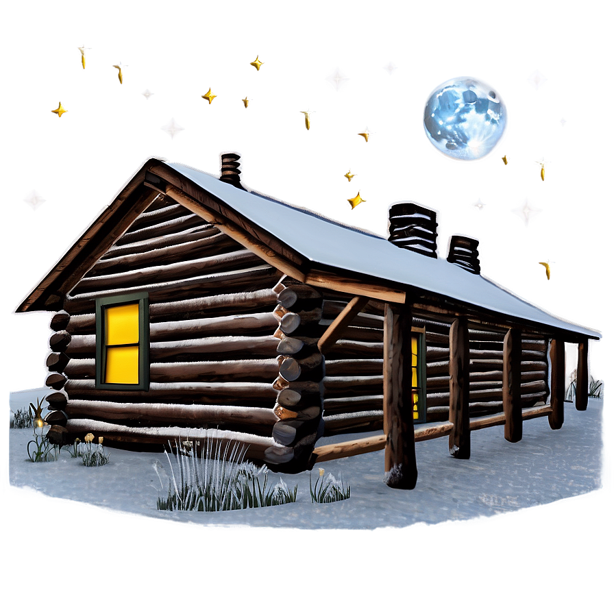 Log Cabin Under Starry Night Png Dfr22