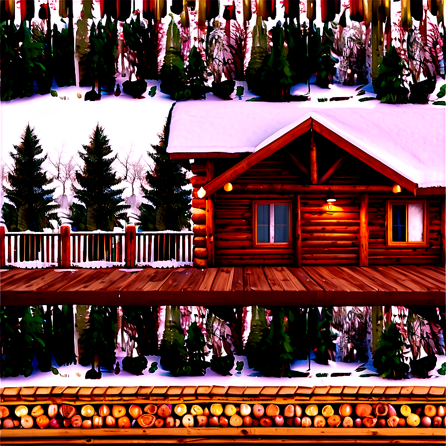 Log Cabin With Wooden Deck Png 06122024