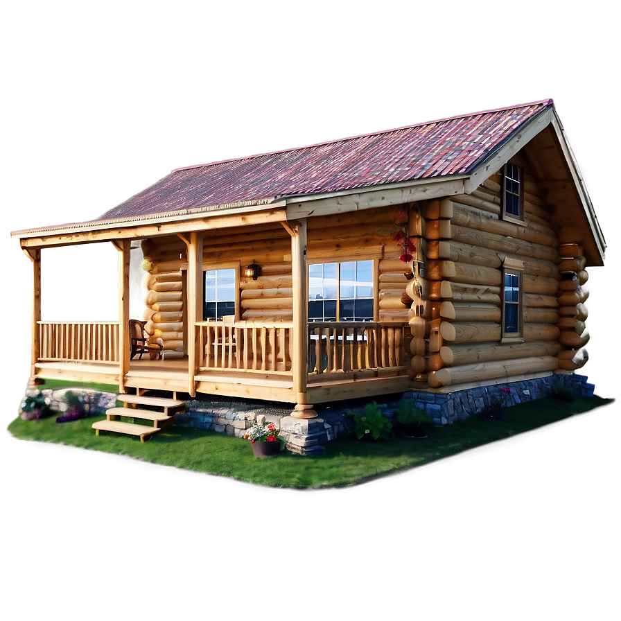 Log Cabin With Wooden Deck Png Ael