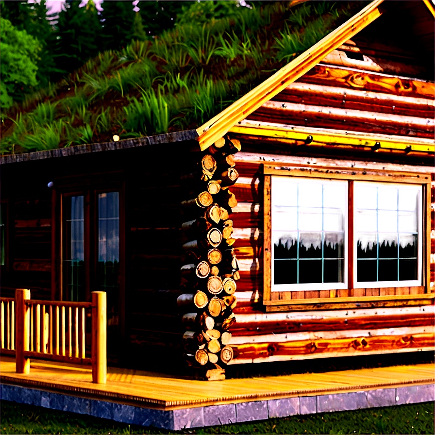 Log Cabin With Wooden Deck Png Lcp