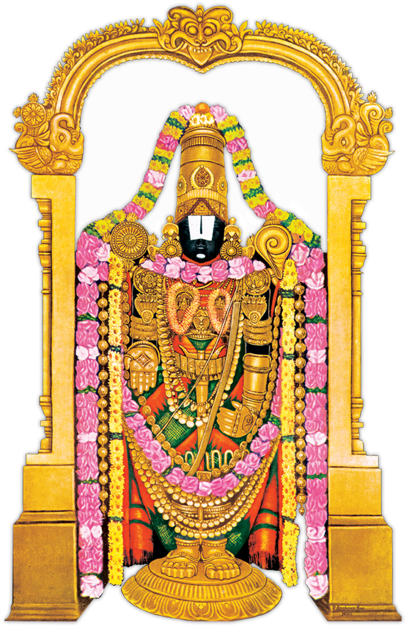Lord Venkateswara Adornedin Garlandsand Jewelry