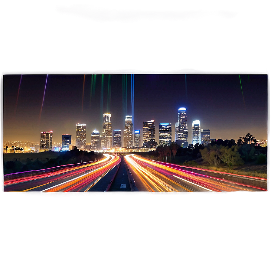 Los Angeles Skyline With Light Trails Png 06252024