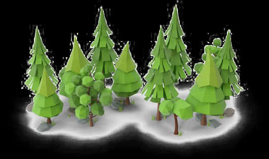 Low Poly Pine Treeson Snow