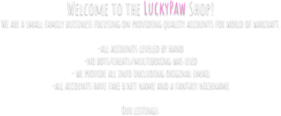 Lucky Paw Shop Worldof Warcraft Accounts