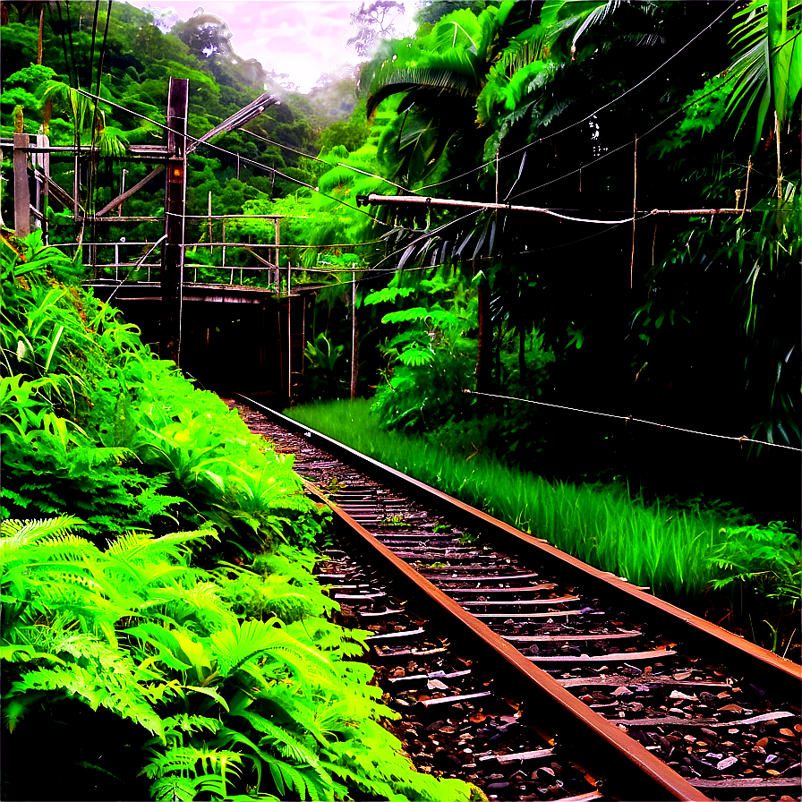 Lush Greenery Surrounding Railroad Tracks Png 06122024