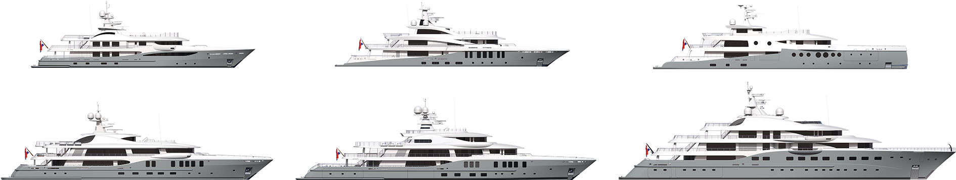 Luxury Yachts Side View Comparison