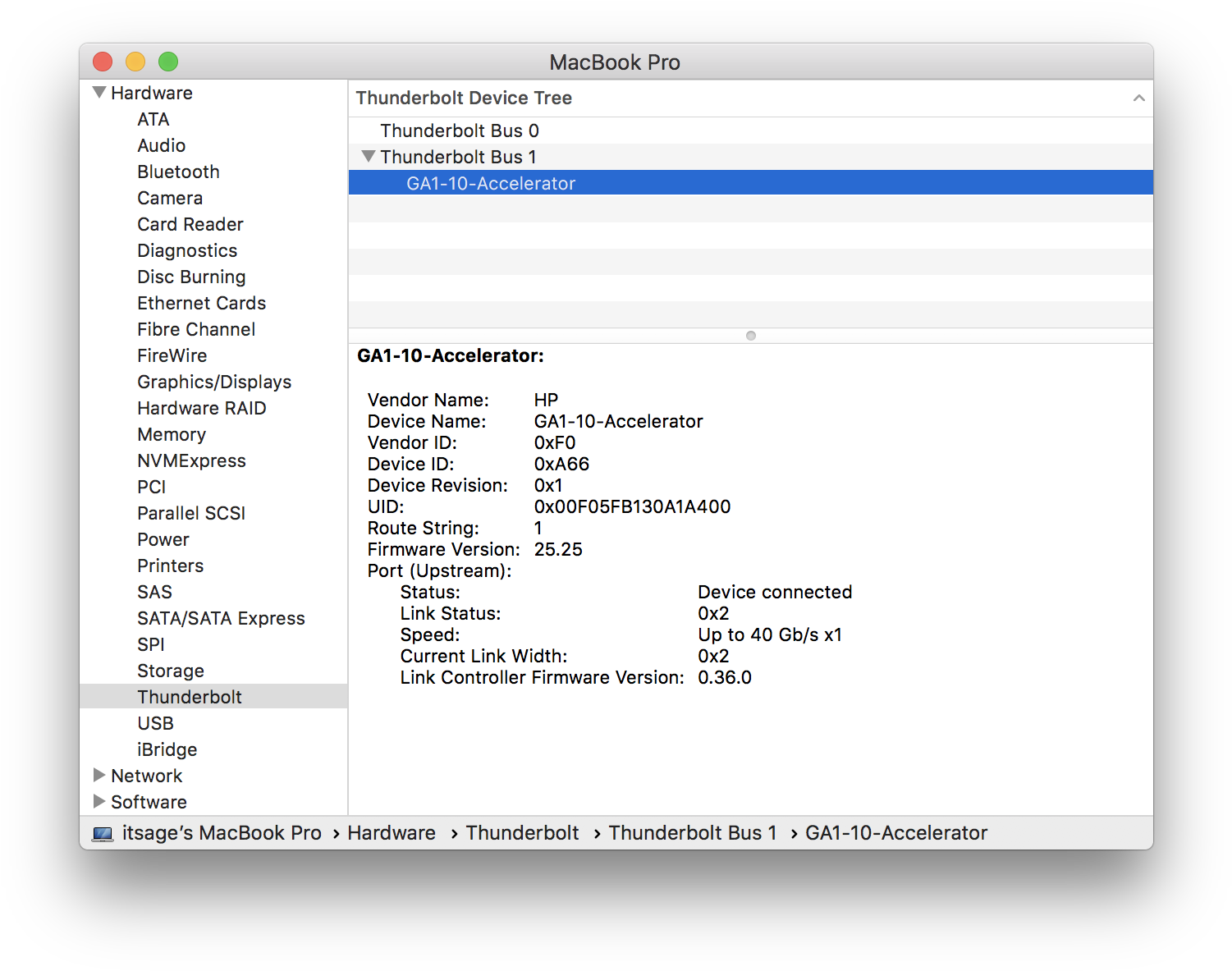 Mac Book Pro Thunderbolt Device Details