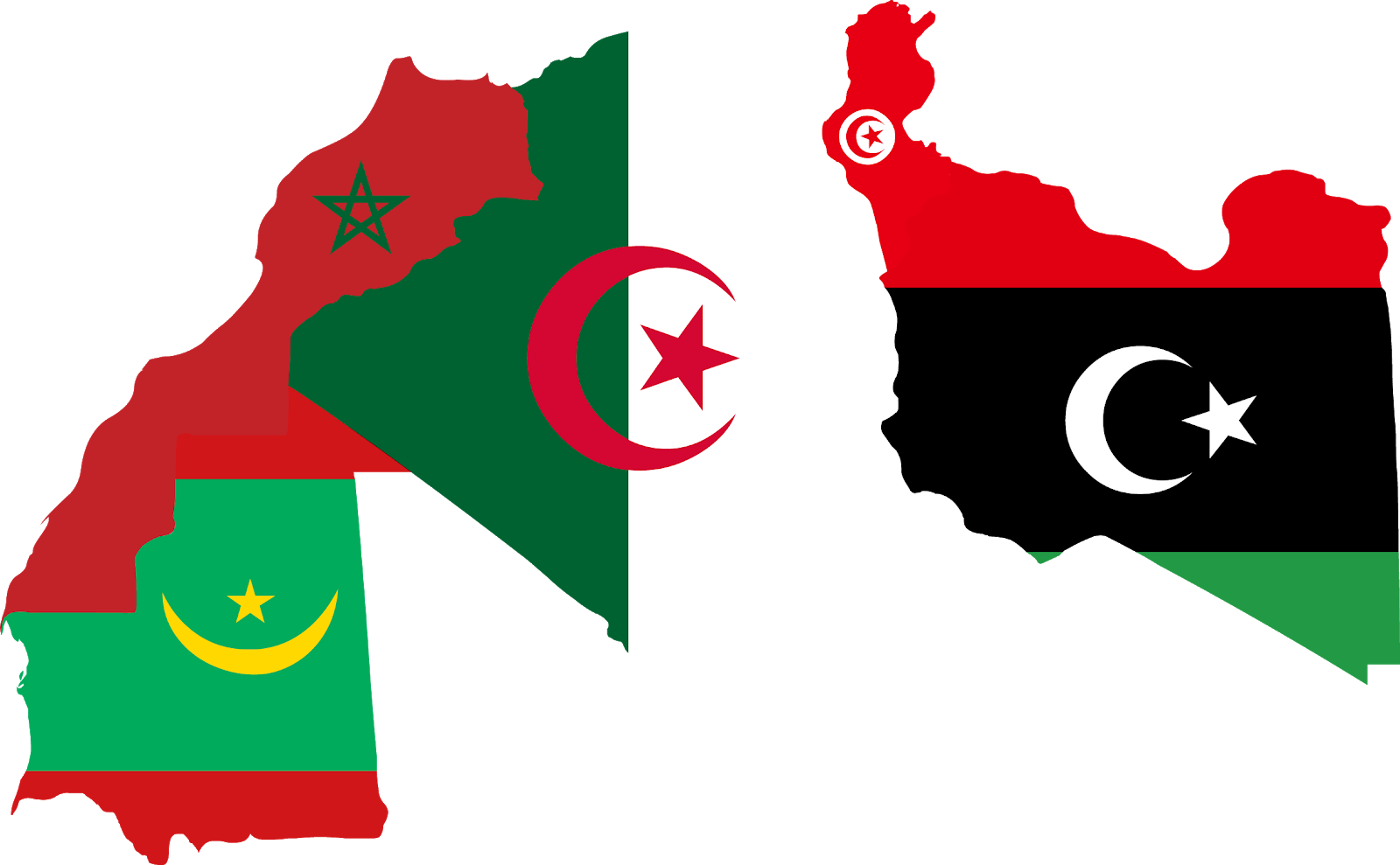 Maghreb Countries Flags Map