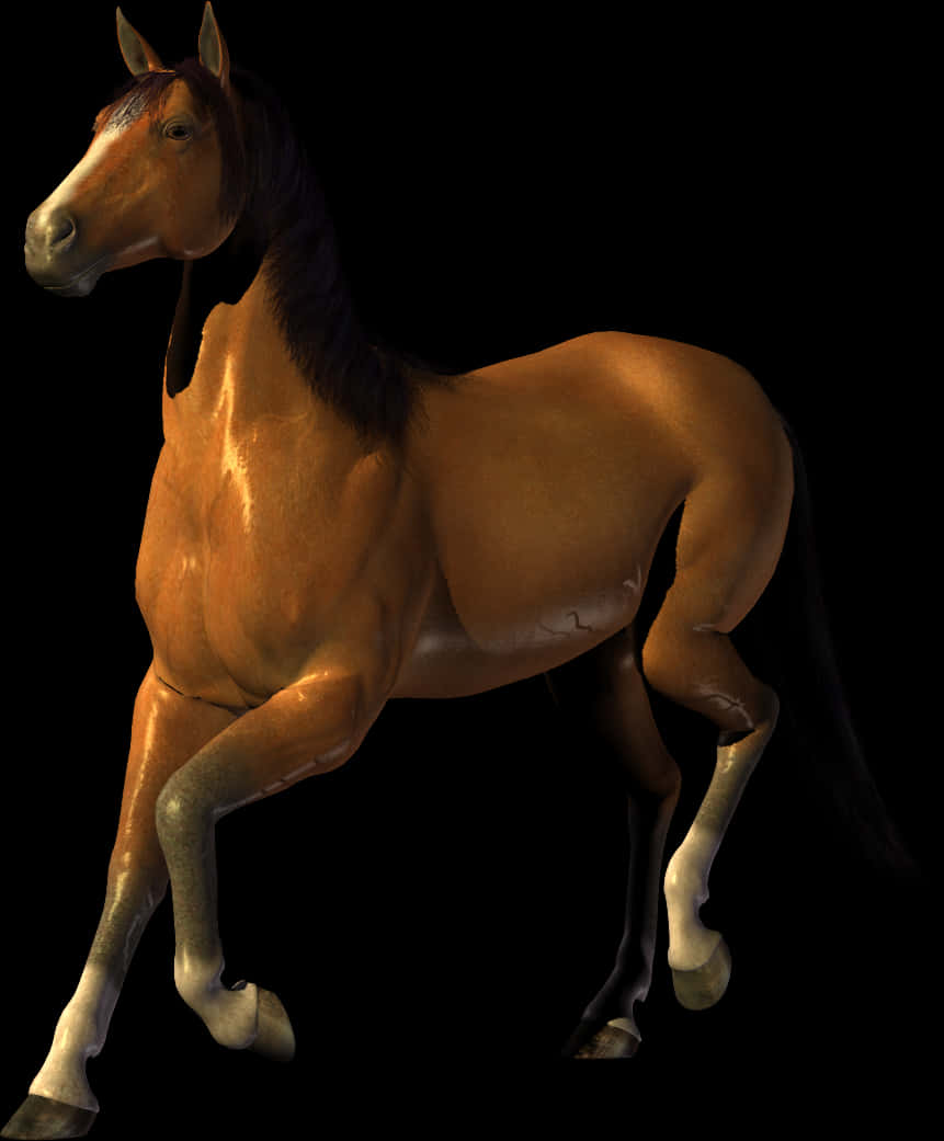 Majestic Brown Horse Black Background