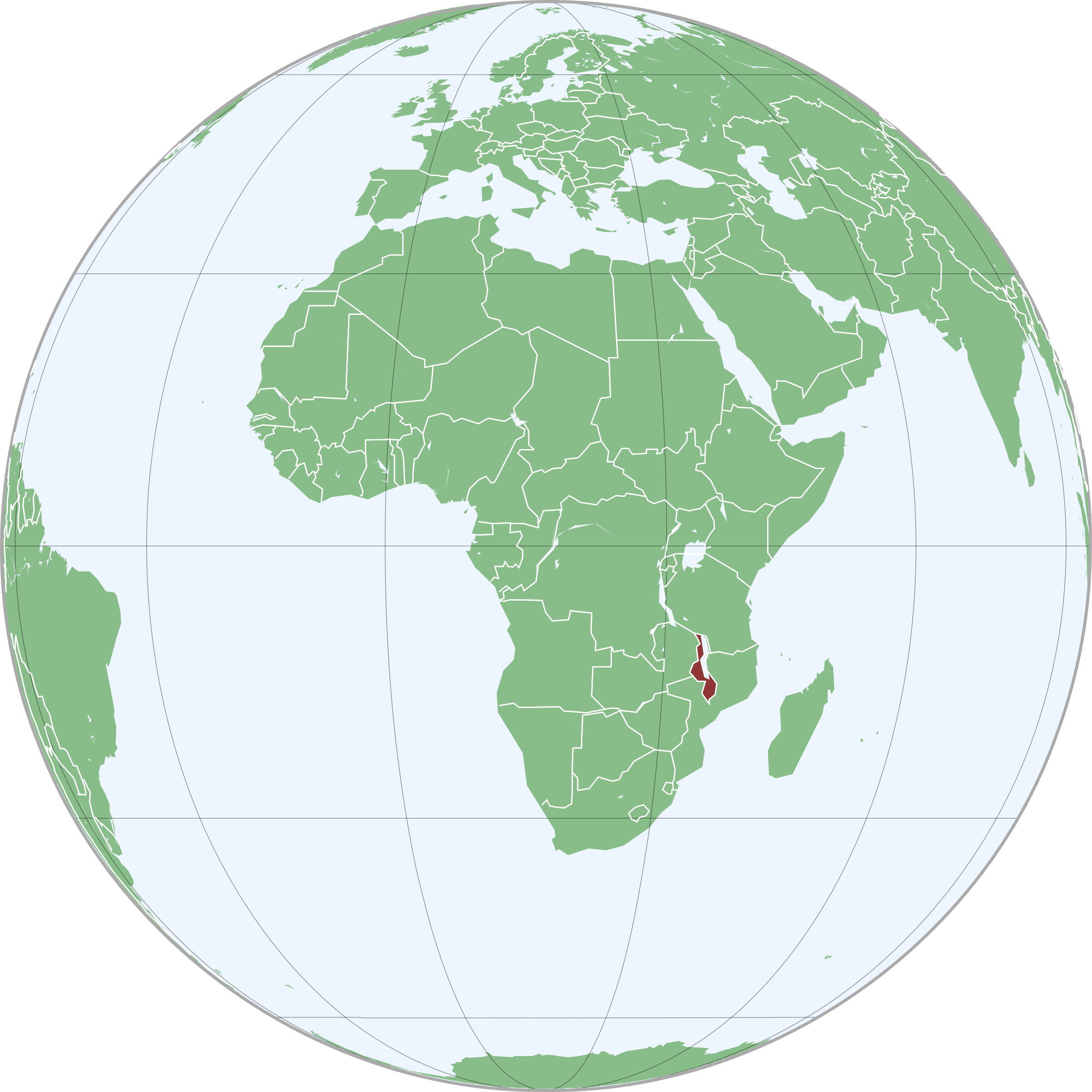 Malawi Highlightedon World Map