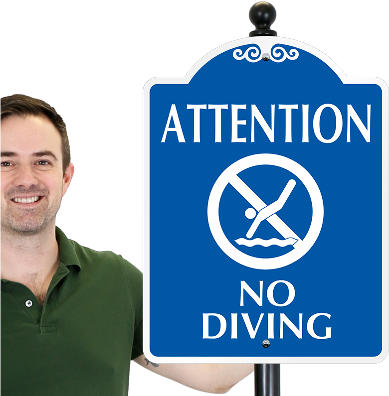 Man Holding No Diving Attention Sign