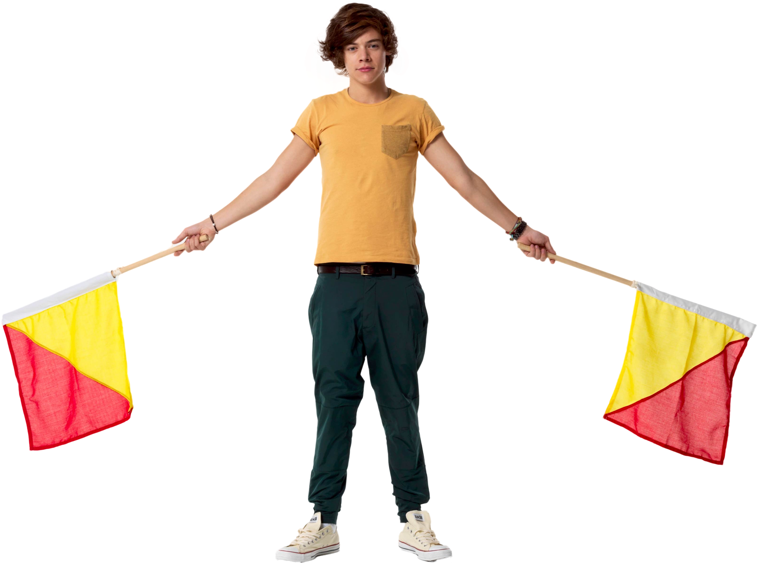 Man Holding Two Flags