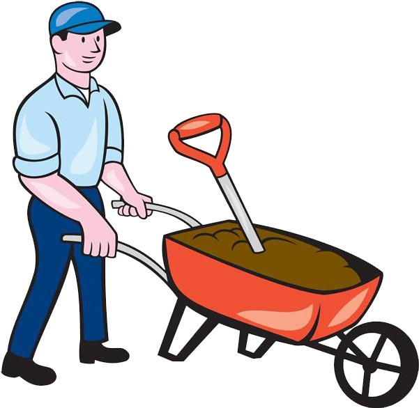 Man Pushing Wheelbarrow Cartoon