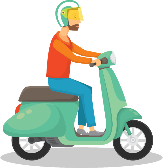 Man Riding Green Scooter