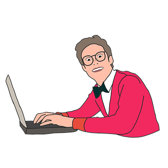 Man Using Laptop Cartoon