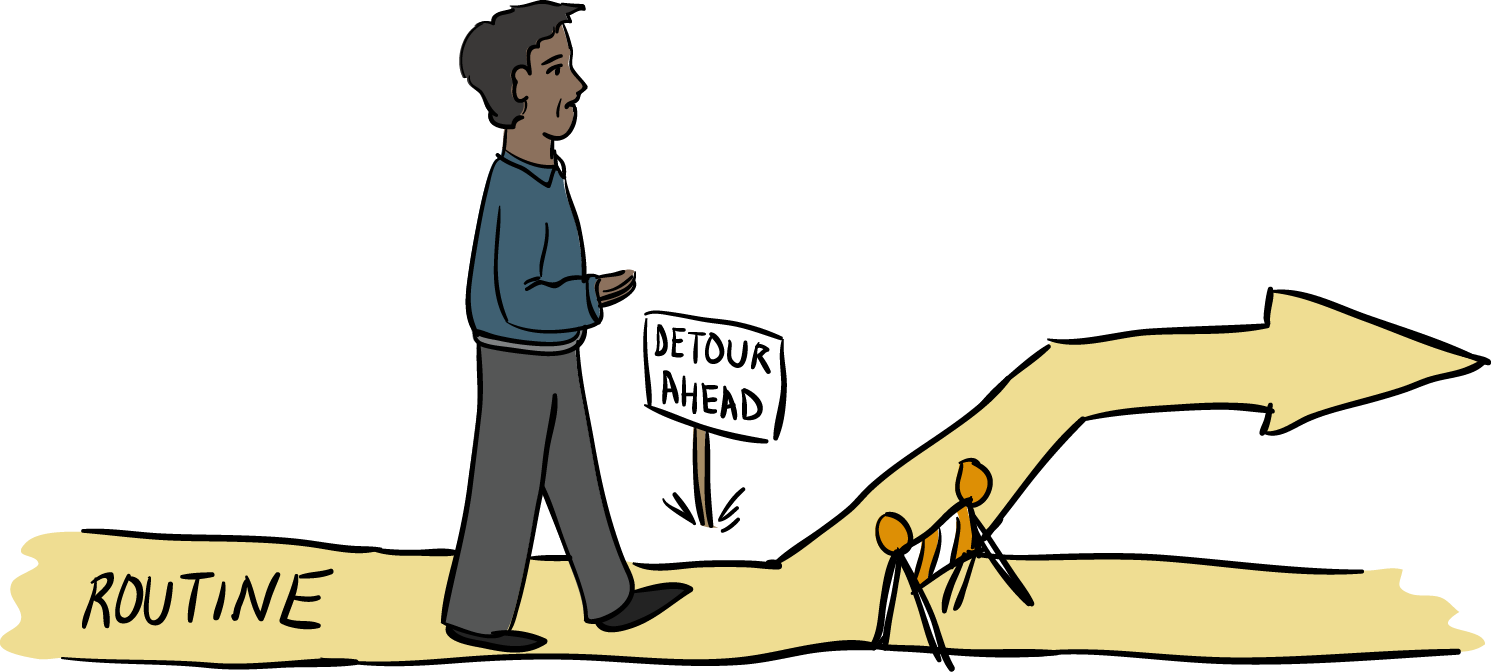 Man Walking Detour Sign Routine Path Illustration