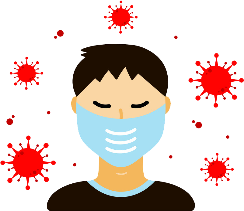 Man Wearing Mask Amidst Viruses