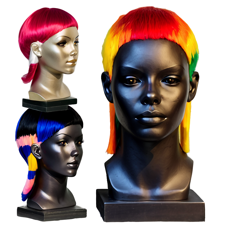 Mannequin Head With Colorful Wigs Png Nlu73