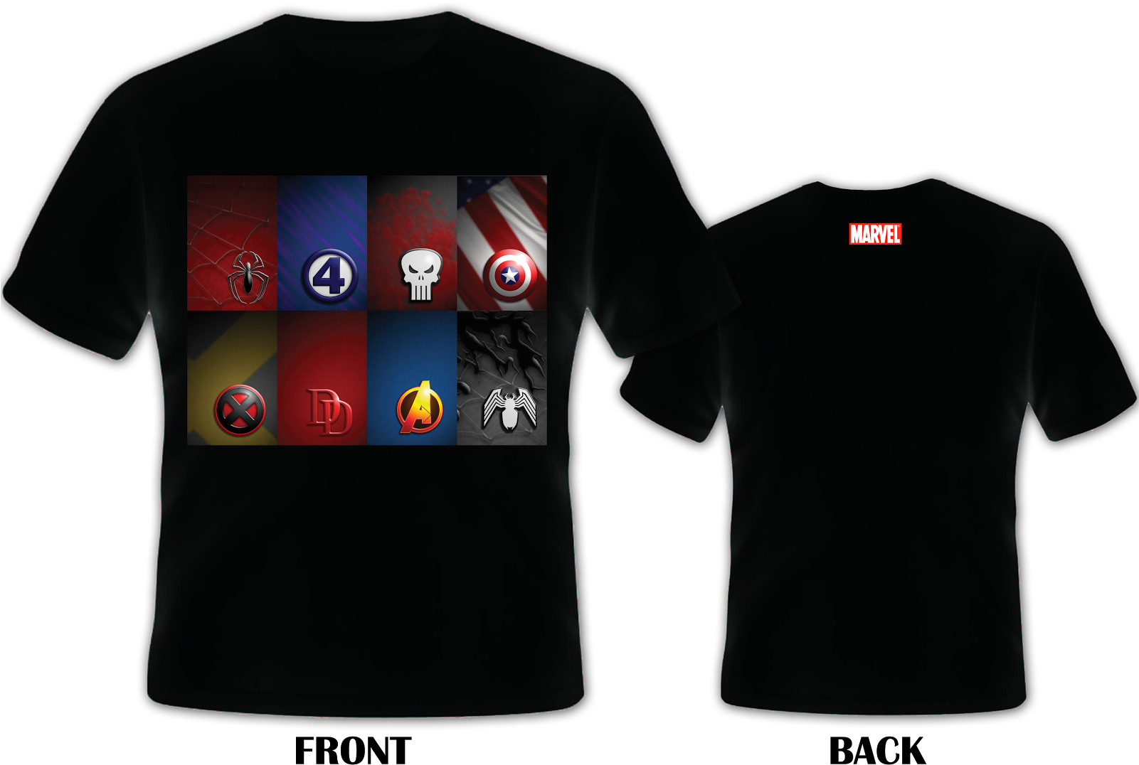 Marvel Superhero Icons Black Tshirt Design