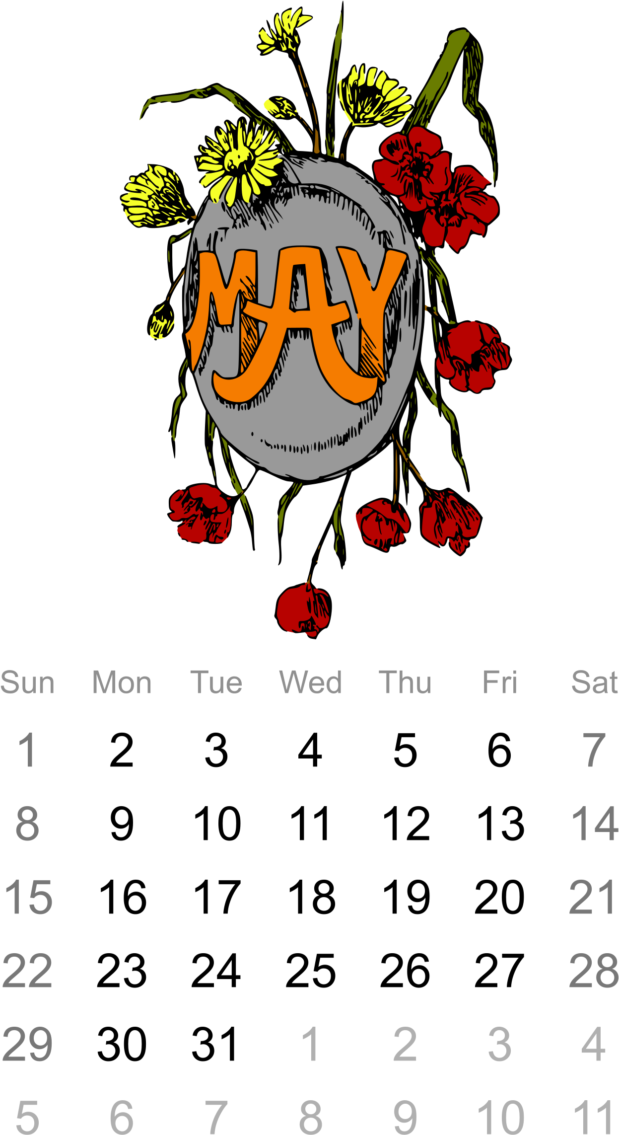 May Calendar Artistic Floral Design
