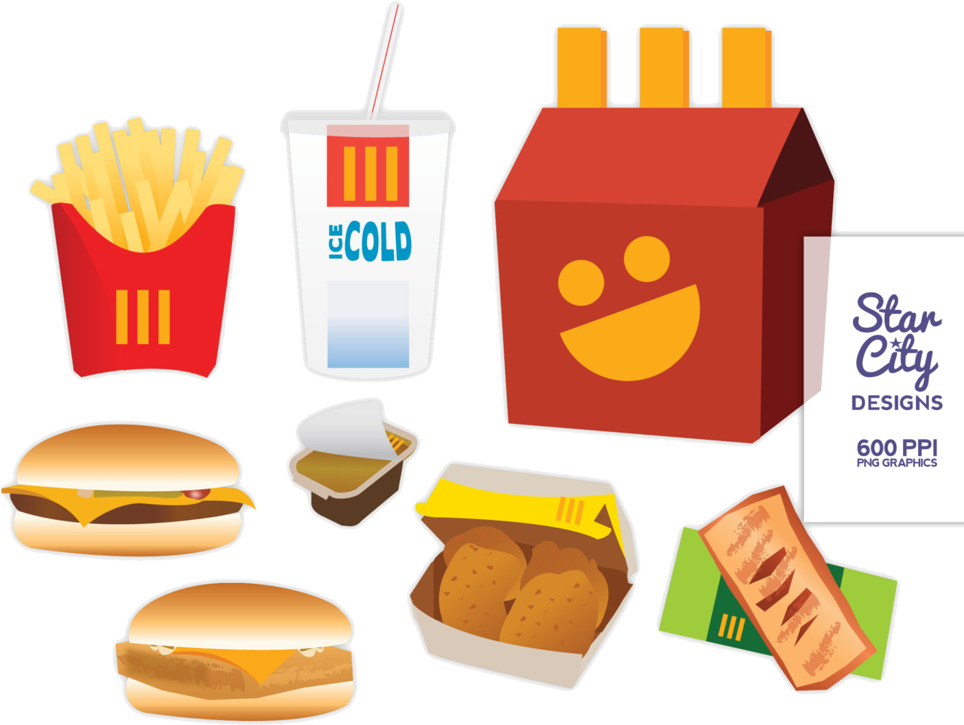 Mc Donalds Food Items Vector Illustration