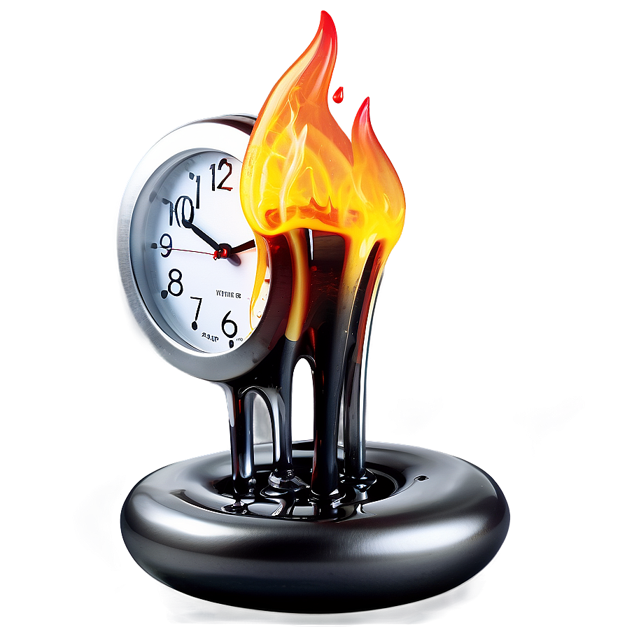 Melting Clock In Fire Png 06282024