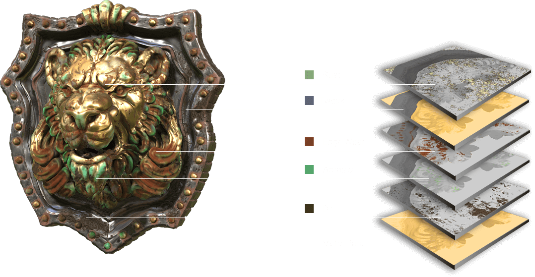 Metallic Lion Shield Texture Layers