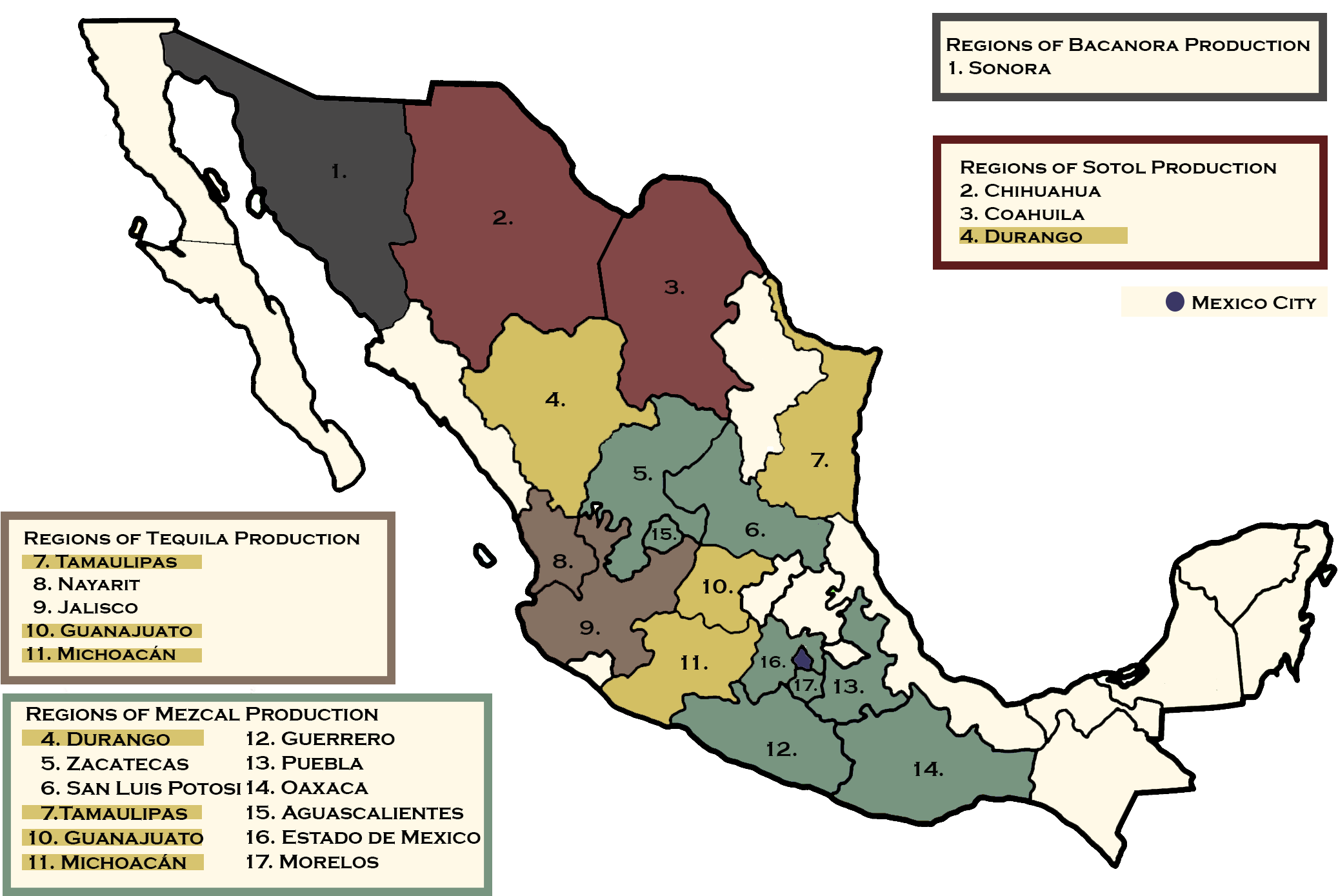 Mexican Spirits Production Regions Map