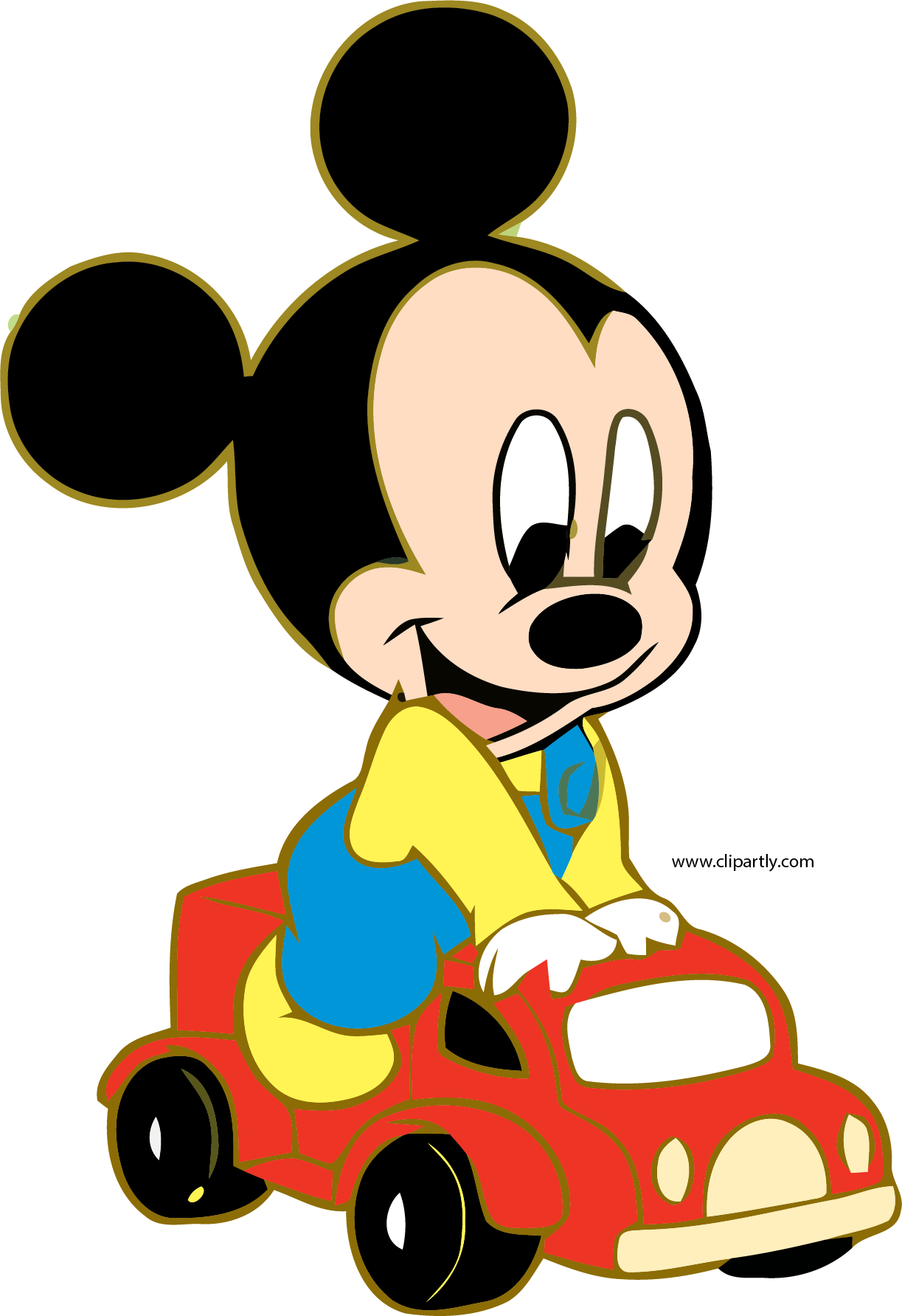 Mickey Mouse Driving Red Car Illustration