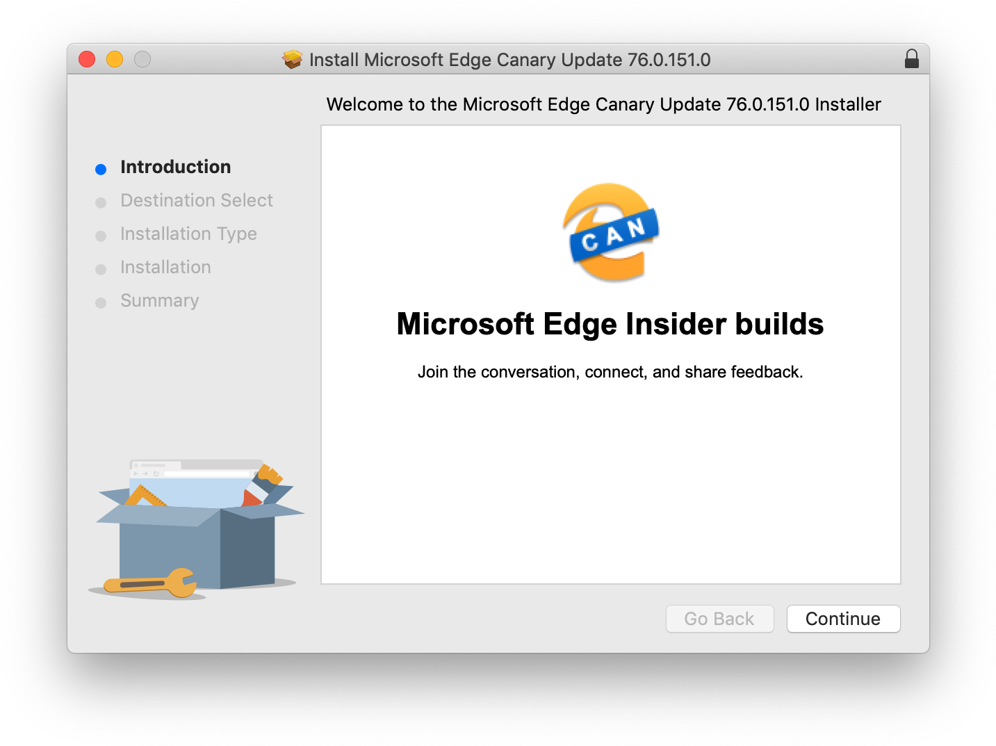 Microsoft Edge Canary Update Installer Screenshot