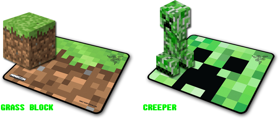 Minecraft_ Grass_ Block_and_ Creeper_ Mouse_ Pads