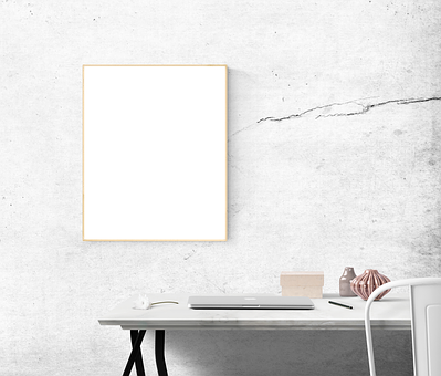 Minimalist Office Spacewith Blank Frame