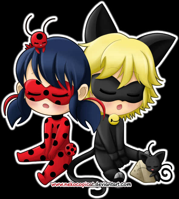 Miraculous Ladybugand Cat Noir Chibi Fanart