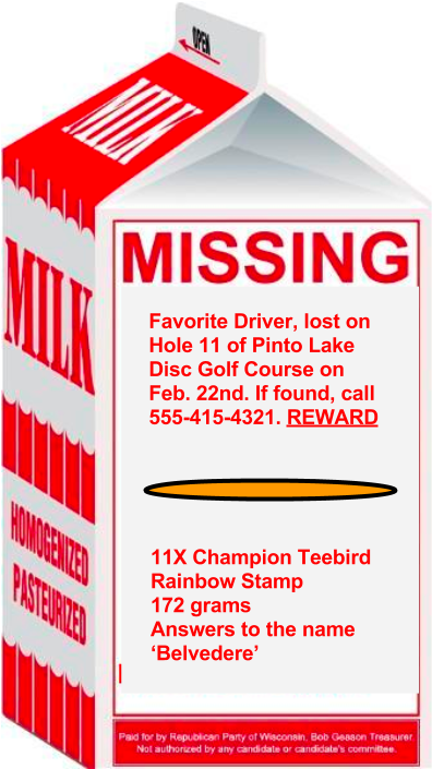 Missing Disc Golf Driver Milk Carton