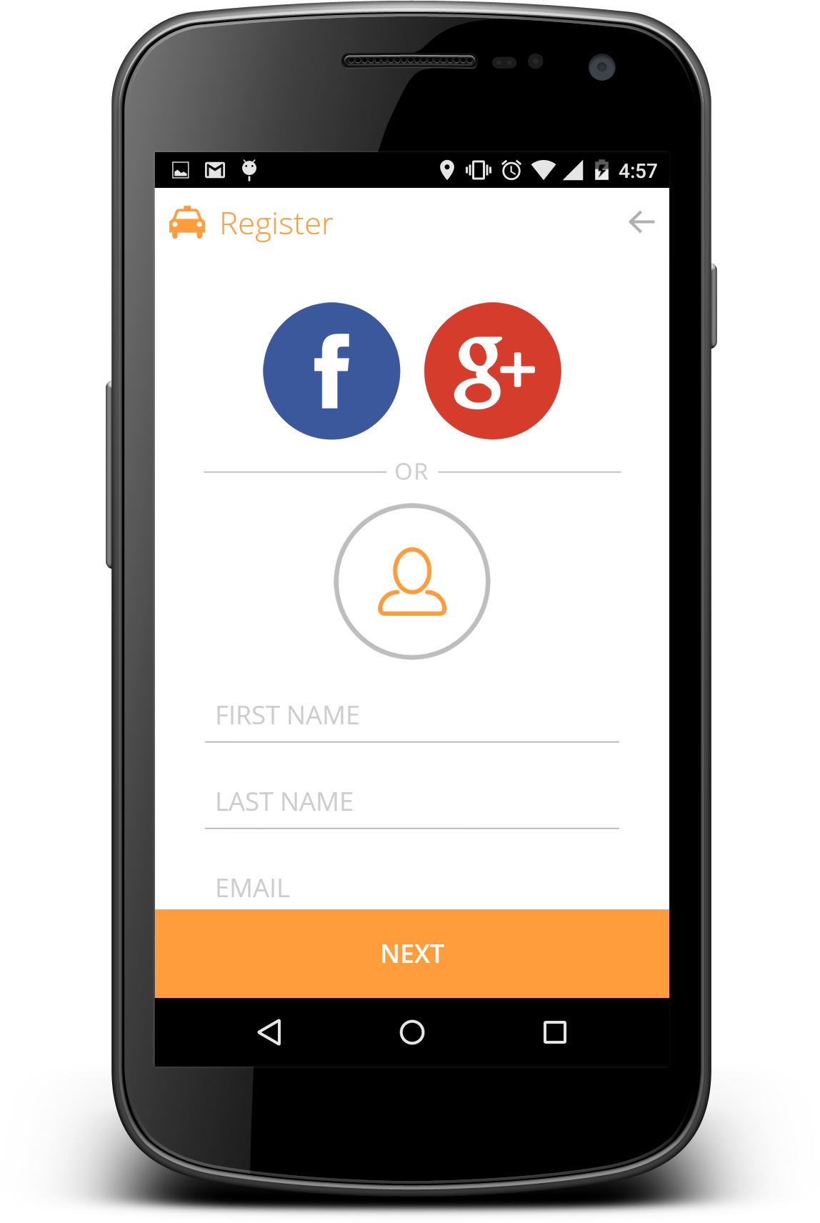 Mobile Registration Screen Social Media Options